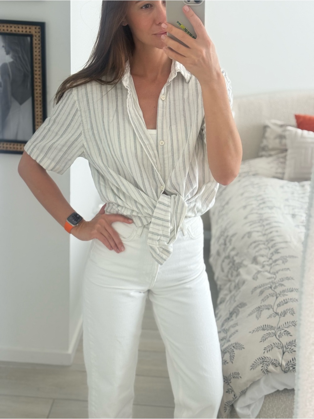 Zara Cream and Black Striped Button Shirt